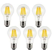 8W E26/E27 LED Filament Bulbs A60(A19) 8 COB 800 lm Warm White / Cool White Decorative AC 220-240 V 6 pcs
