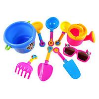 9-Pieces Beach Sand Toys Set with Bucket, Water Pot, Glass toy and 6 Hand Tools