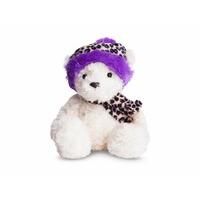 9 cream wina bear with purple leopard print hat soft toy