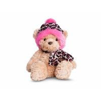 9 light brown wina bear with pink leopard print hat soft toy