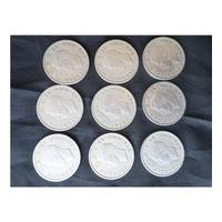 9 x Florin coins 1948-1951, George VI