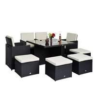 9 piece Rattan Garden Furniture Cube Dining Set in Black