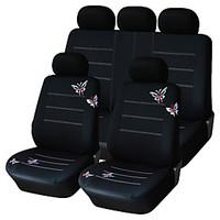 9 PCS Set Car Seat Covers Universal Fit Black Butterfly Design Material Polyester Car Accessories
