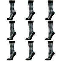 9 Pairs Comfortable New Casual Formal Ladies Women Rich Cotton Black Tartan Ankle Socks