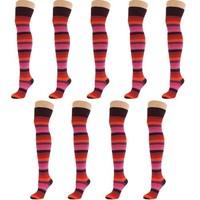 9 Pairs Comfortable New Casual Formal Ladies Women Rich Cotton Over The Knee Thick Stripe Multi Colour Socks