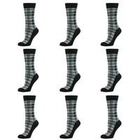 9 Pairs Comfortable New Casual Formal Mens Rich Cotton Black Tartan Socks