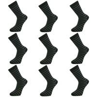 9 Pairs Comfortable New Mens Rich Cotton Ankle Socks Black & Ash Grey Stripes