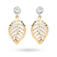 9 Carat Yellow Gold Diamond Cut Cubic Zirconia Leaf Drop Earrings