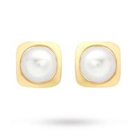 9 Carat Yellow Gold and Pearl Square Stud Earrings