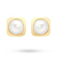 9 carat yellow gold and pearl square stud earrings