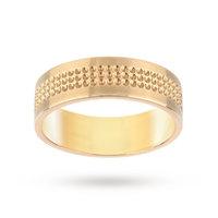 9 Carat Yellow Gold 6mm Gents Heavy Flat Court 3 Row Fancy Wedding Ring