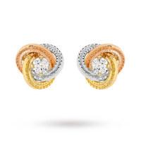 9 Carat 3 Colour Gold 8mm Knot and Cubic Zirconia Stud Earrings