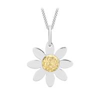 9 Carat 2 Colour Gold Daisy Flower Pendant 18 Inch