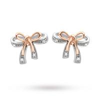 9 Carat 2 Colour Gold Diamond Bow Stud Earrings