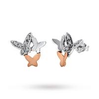9 Carat 2 Colour Gold Diamond Butterfly Stud Earrings