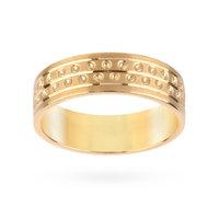 9 Carat Yellow Gold 6mm Gents Heavy Flat Court 2 Row Fancy Wedding Ring
