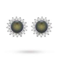 9 Carat White Gold 0.26 Carat Diamond Cluster and Grey Pearl Stud Earrings