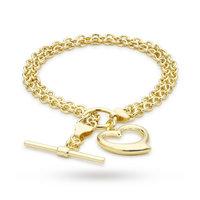 9 Carat Yellow Gold Heart T Bar 2-Strand Belcher Bracelet 7.5 Inch