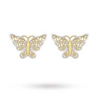 9 Carat 2 Colour Gold Diamond Cut Butterfly Stud Earrings