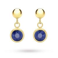 9 Carat Yellow Gold Blue Crystal and Ball Drop Earrings