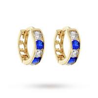 9 carat yellow gold white and blue cubic zirconia huggy earrings