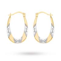 9 Carat 2 Colour Gold Patterned Creole Earrings