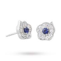 9 carat white gold sapphire and diamond flower sweep cluster earrings