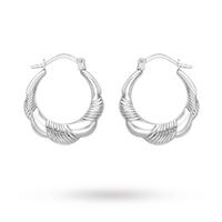 9 carat white gold textured scollop edge creole earrings