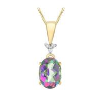 9 Carat Oval Mystic Topaz and Diamond Pendant 18 Inch