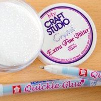 90ml White Glitter with 2 Quickie Glue Pens 390885