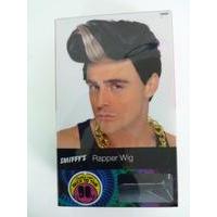 90s Rapper Wig, Black, Quiff Wig With Highlight