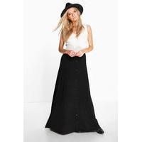 90\'s Grunge Style Button Front Maxi Skirt - black