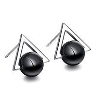 925 Sterling Silver Earrings Black Triangle Onyx AAA Cubic Zirconia Stud Earrings Jewelry