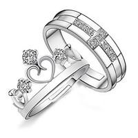 925 couples silver rhinestone crown rings 2 pcs