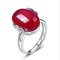 925 Ring Drops Unique Design Wedding Party Special Occasion Jewelry Sterling Silver Crystal Agate Ring 1pcOne Size Silver Red
