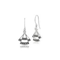 925 sterling silver art deco opal marcasite drop earrings