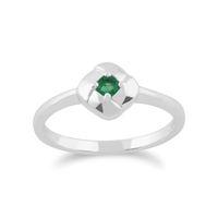 925 Sterling Silver 0.11ct Emerald Square Crossover Ring