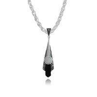 925 sterling silver art deco black onyx opal marcasite pendant on 45cm ...