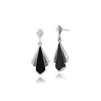 925 sterling silver art deco black onyx marcasite drop earrings