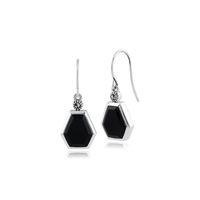 925 sterling silver art deco black onyx marcasite drop earrings