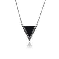 925 Sterling Silver Art Deco Black Onyx & Marcasite 45cm Necklace
