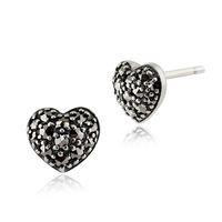 925 Sterling Silver 0.42ct Marcasite Pave Set Heart Stud Earrings