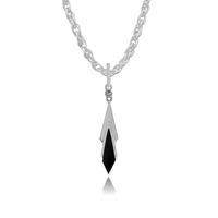 925 Sterling Silver Art Deco Black Onyx & Marcasite Pendant on 45cm Chain