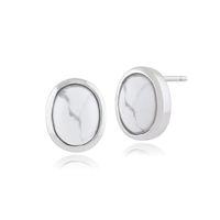 925 Sterling Silver 2.66ct Howlite Oval Stud Earrings