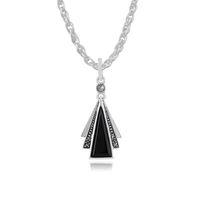 925 sterling silver art deco black onyx marcasite pendant on 45cm chai ...