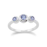 925 Sterling Silver 0.36ct Tanzanite Three Stone Ring