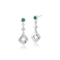 925 Sterling Silver 0.12ct Emerald Square Crossover Drop Earrings