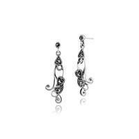 925 Sterling Silver 0.22ct Marcasite Art Nouveau Heart Drop Earrings