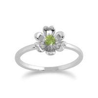 925 Sterling Silver 0.13ct Peridot Floral Ring