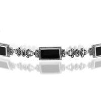 925 Sterling Silver 5.50ct Onyx & Marcasite Bracelet